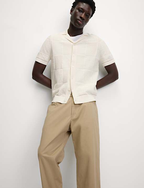 Button-Through Patchwork Knitted Polo Shirt