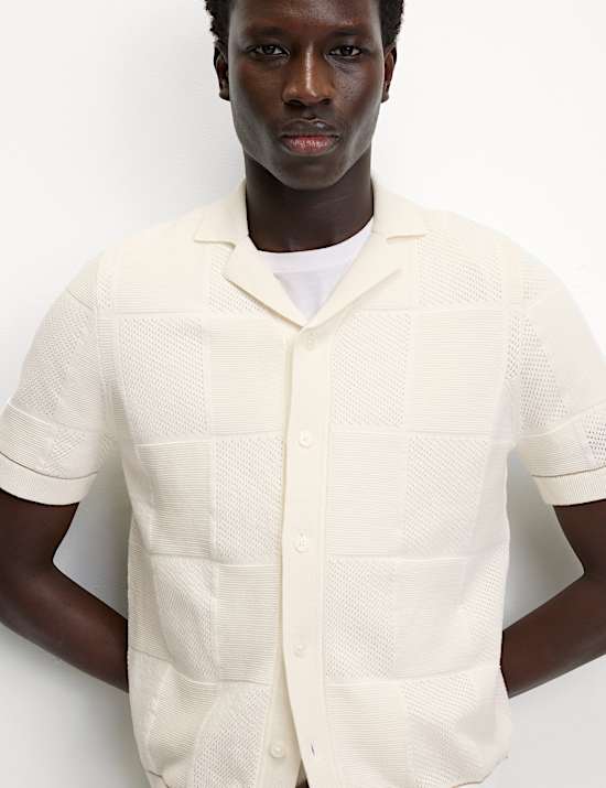 Button-Through Patchwork Knitted Polo Shirt