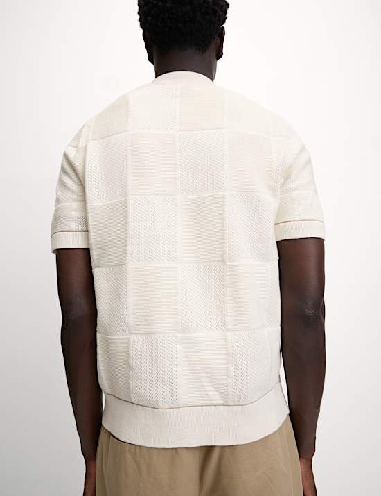 Button-Through Patchwork Knitted Polo Shirt