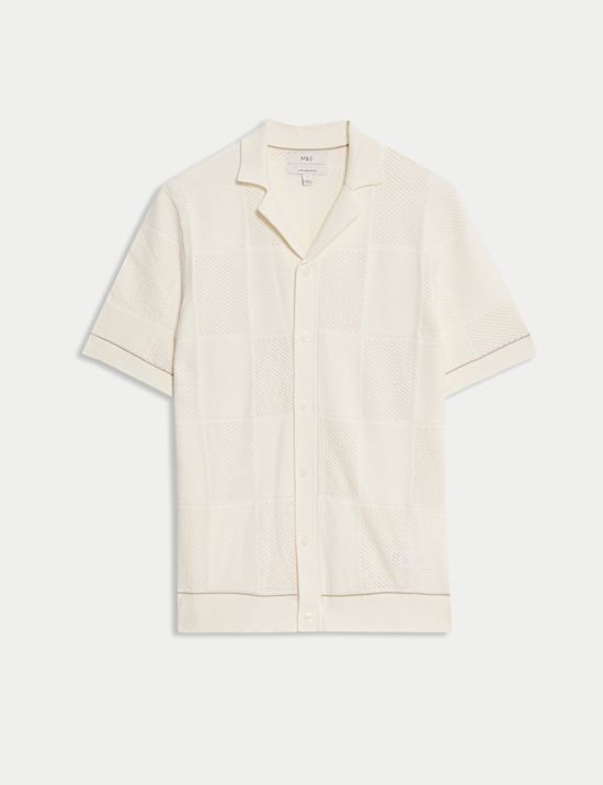 Button-Through Patchwork Knitted Polo Shirt