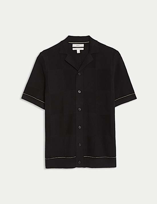 Button-Through Patchwork Knitted Polo Shirt