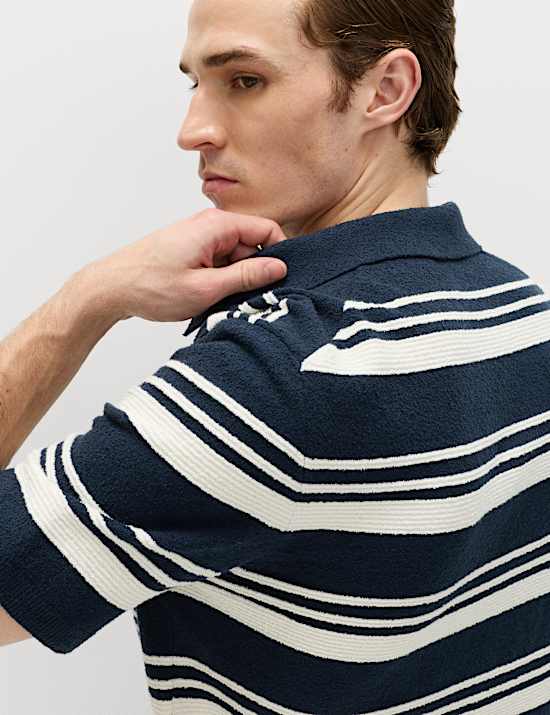 Cotton Rich Bold Striped Boucle Polo Shirt