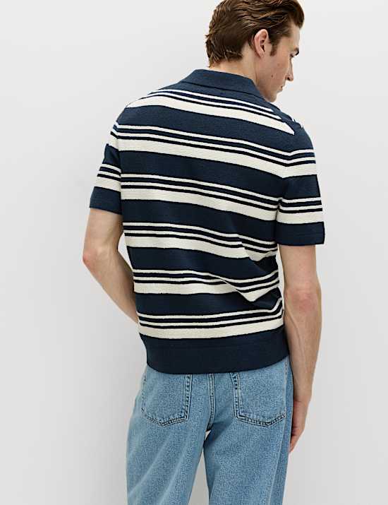 Cotton Rich Bold Striped Boucle Polo Shirt