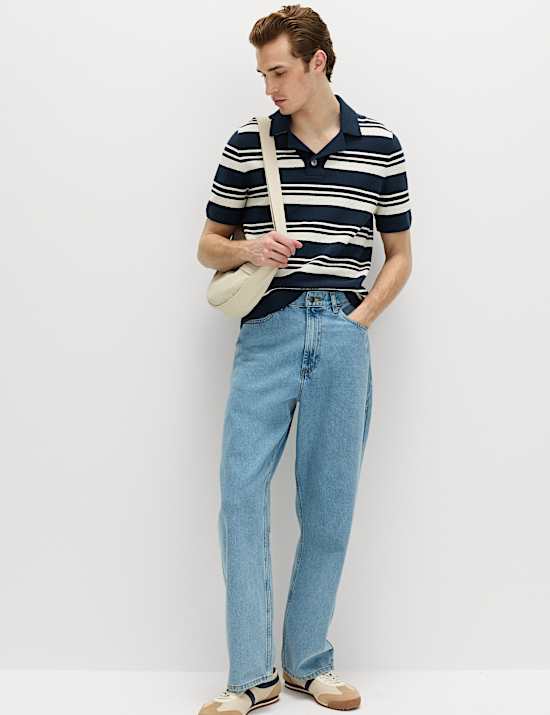 Cotton Rich Bold Striped Boucle Polo Shirt