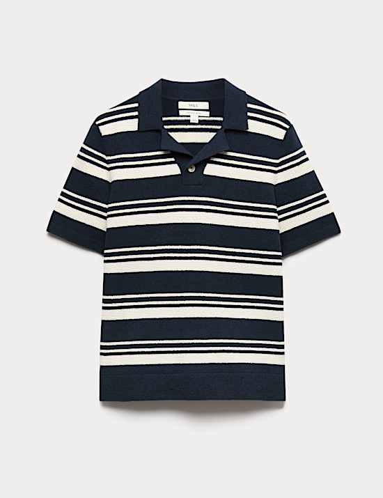 Cotton Rich Bold Striped Boucle Polo Shirt