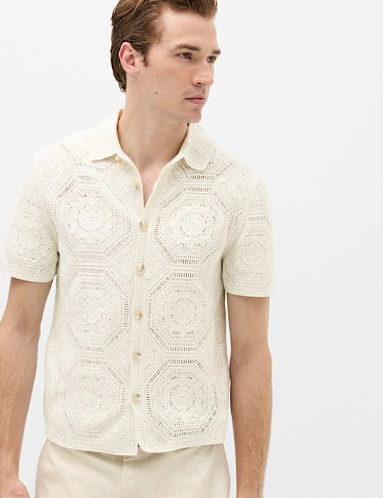 Cotton Rich Button Through Knitted Polo Shirt