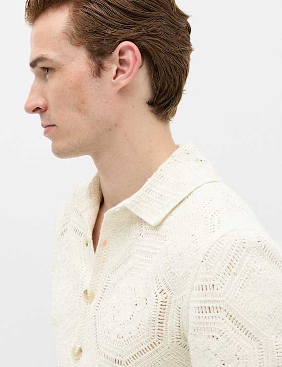 Cotton Rich Button Through Knitted Polo Shirt