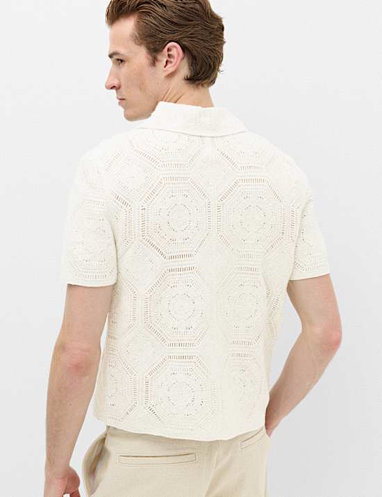 Cotton Rich Button Through Knitted Polo Shirt