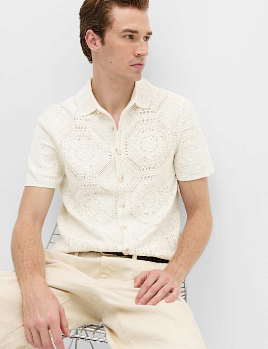 Cotton Rich Button Through Knitted Polo Shirt