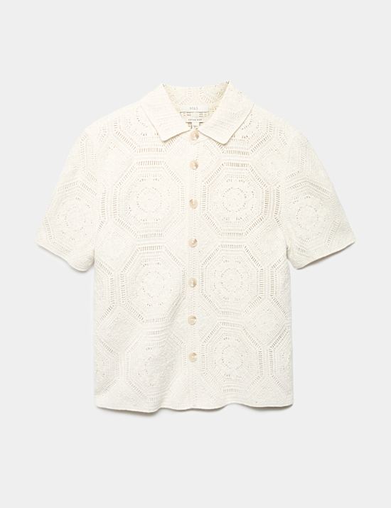Cotton Rich Button Through Knitted Polo Shirt