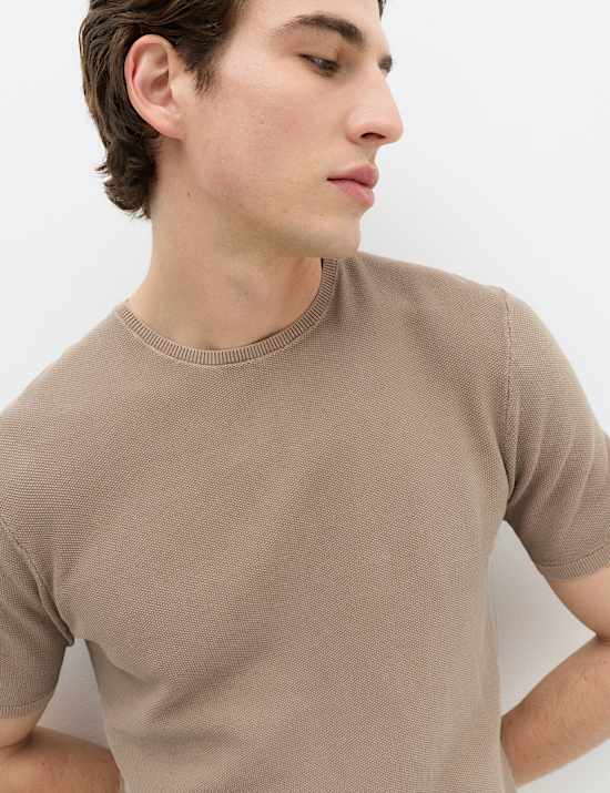 Strick-T-Shirt aus reiner Baumwolle mit F&auml;rbung