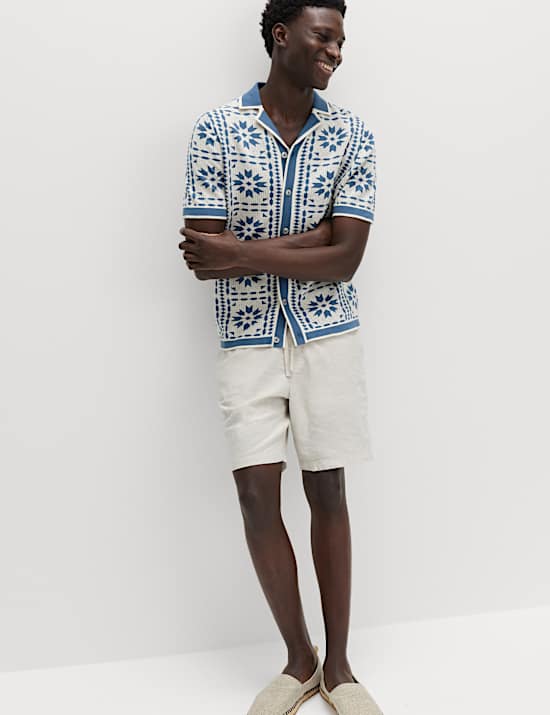 Pure Cotton Mosaic Button-Through Polo Shirt