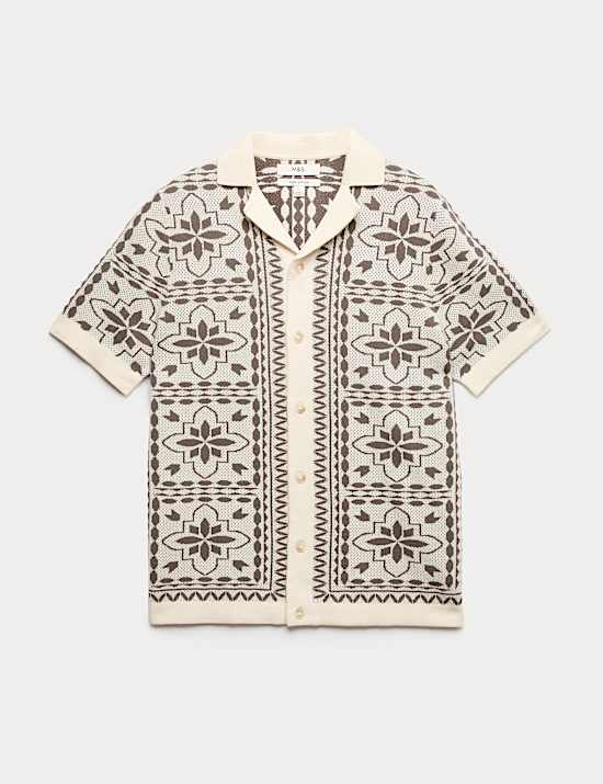 Pure Cotton Mosaic Button-Through Polo Shirt