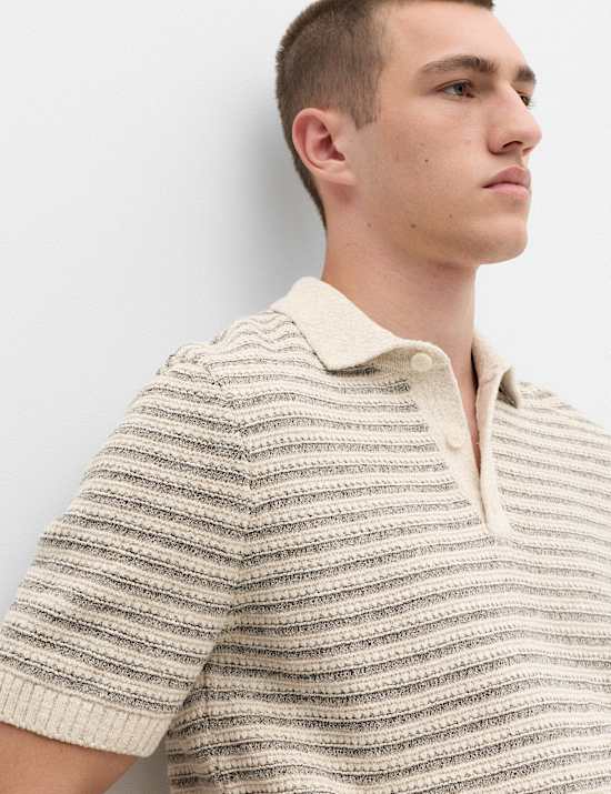 Cotton Rich Textured Knitted Polo Shirt