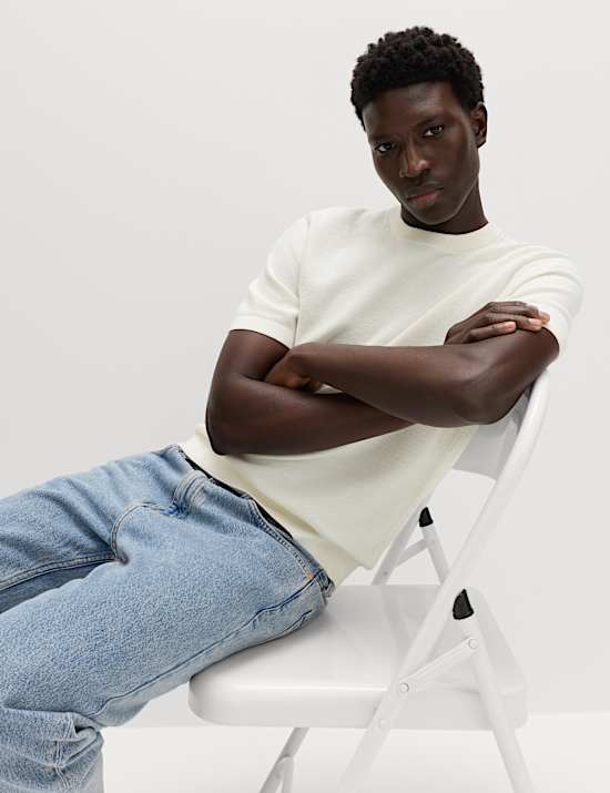 T-shirt en maille de coton &agrave; motif textur&eacute;