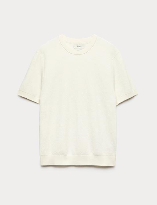 T-shirt en maille de coton &agrave; motif textur&eacute;