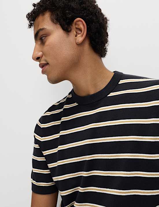 Cotton Rich Striped Knitted T-Shirt