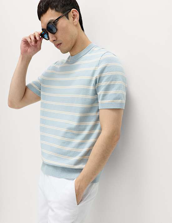 Cotton Rich Striped Knitted T-Shirt