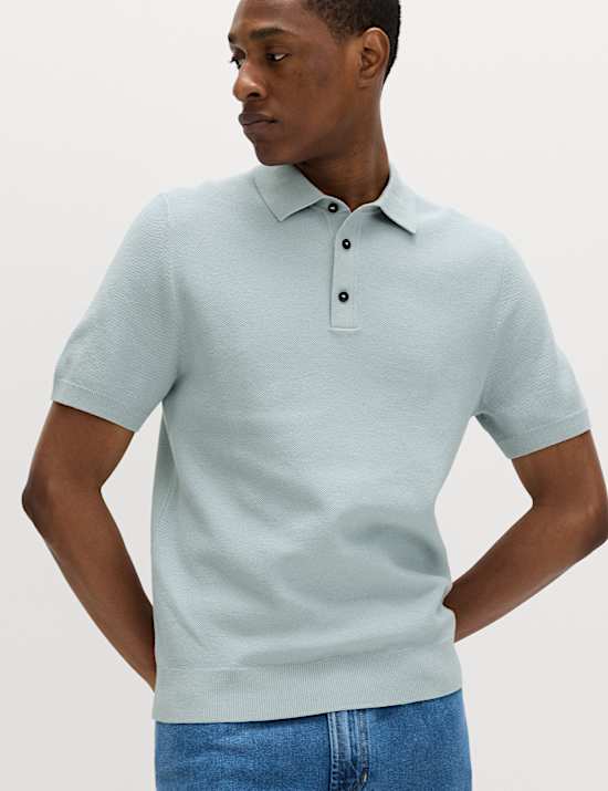 Cotton Rich Textured Knitted Polo Shirt