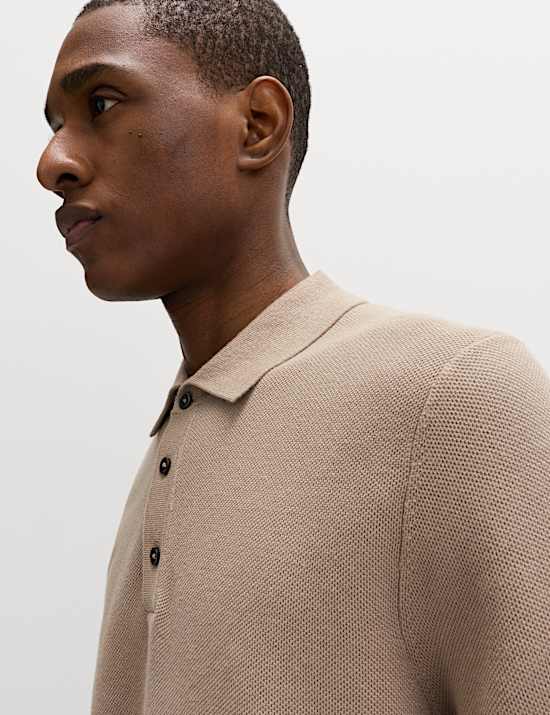 Cotton Rich Textured Knitted Polo Shirt