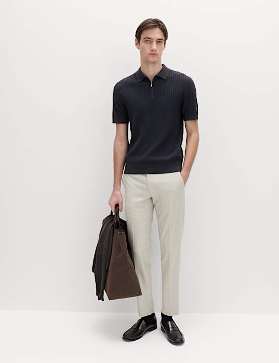 Geripptes Strick-Poloshirt mit hohem Baumwollanteil und Rei&szlig;verschluss