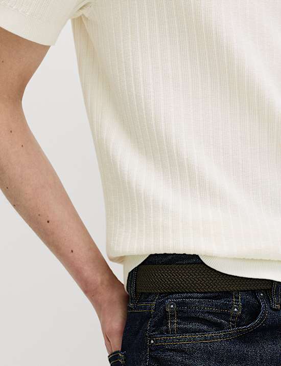 Cotton Rich Rib Texture Open Neck Polo Shirt