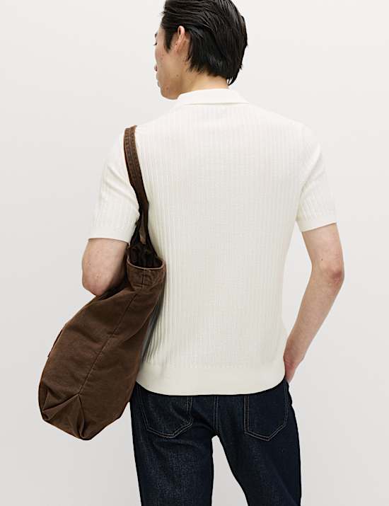 Cotton Rich Rib Texture Open Neck Polo Shirt