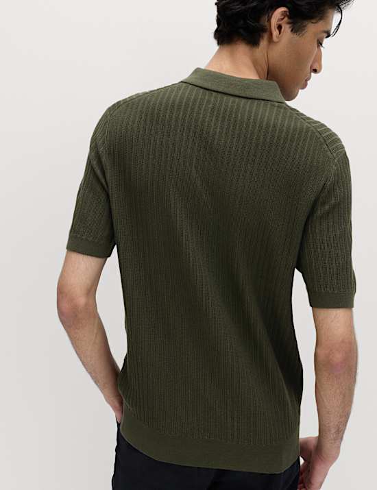 Cotton Rich Rib Texture Open Neck Polo Shirt