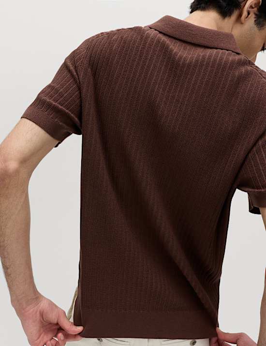 Cotton Rich Rib Texture Open Neck Polo Shirt