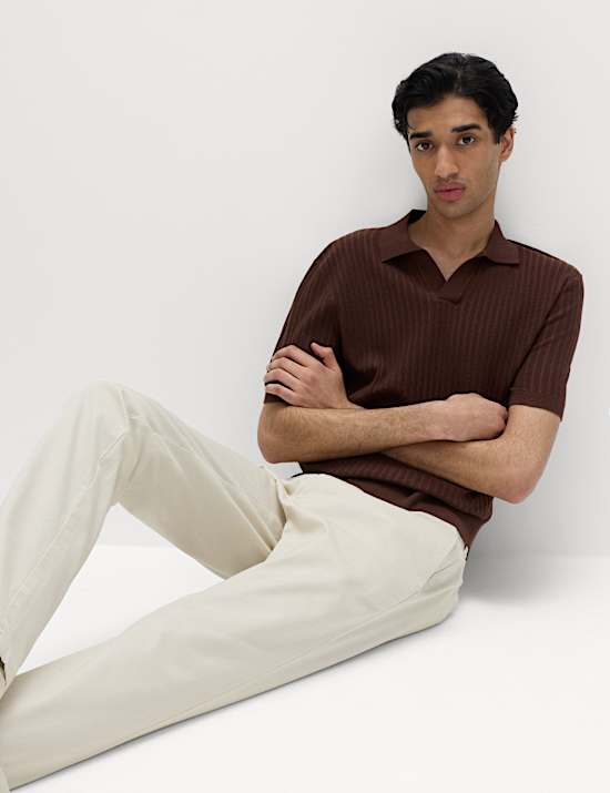Cotton Rich Rib Texture Open Neck Polo Shirt