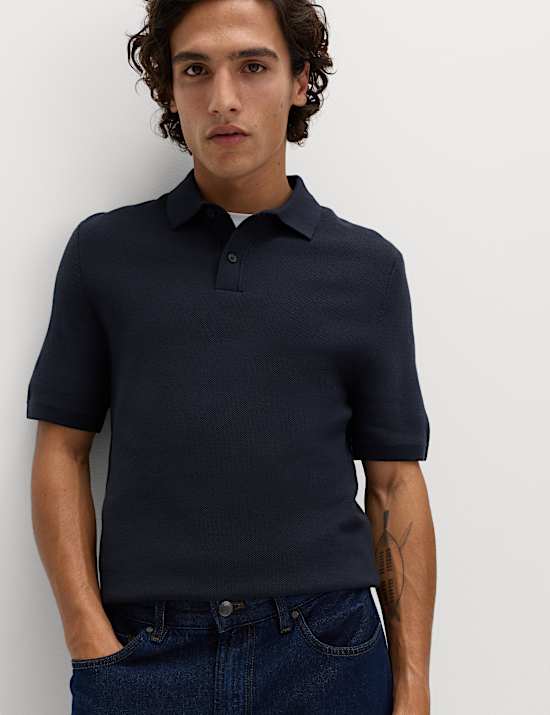 Cotton Rich Textured Knitted Polo Shirt