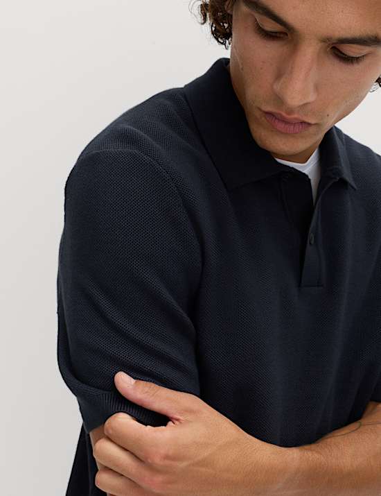 Cotton Rich Textured Knitted Polo Shirt