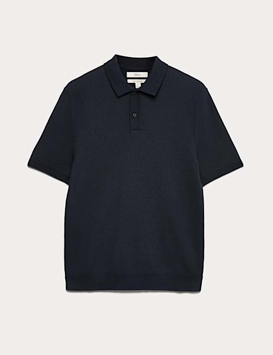 Cotton Rich Textured Knitted Polo Shirt