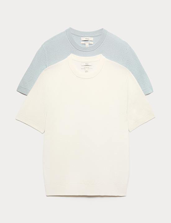 Lot de 2 t-shirts en maille 100 % coton textur&eacute;