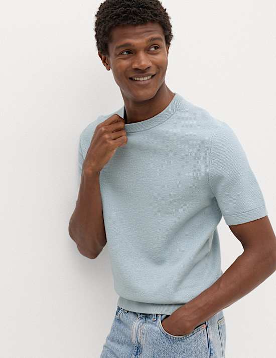 Lot de 2 t-shirts en maille 100 % coton textur&eacute;