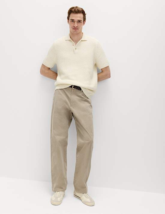 Pure Cotton Textured Knitted Polo Shirt