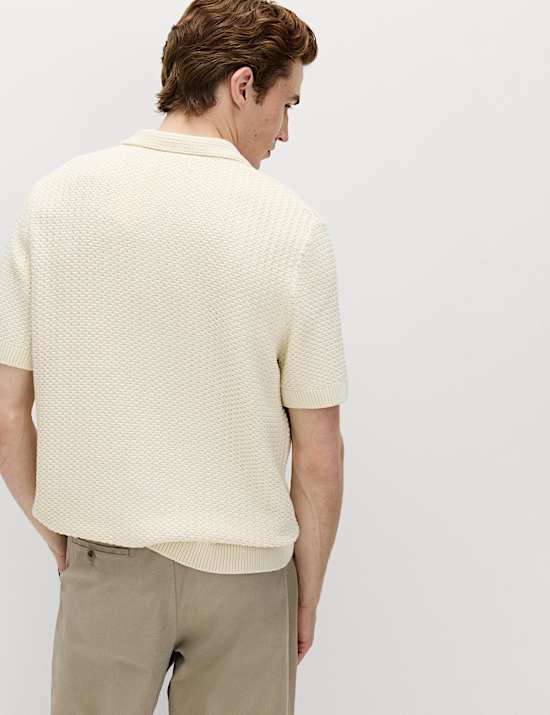 Pure Cotton Textured Knitted Polo Shirt