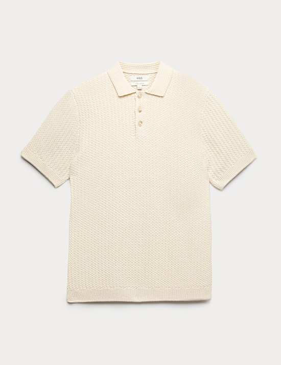 Pure Cotton Textured Knitted Polo Shirt