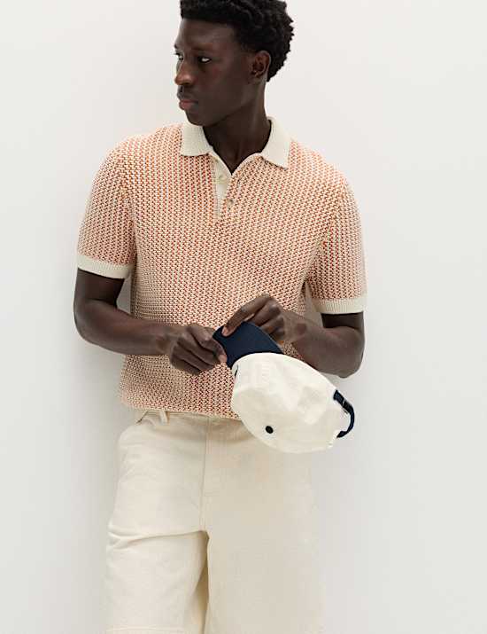 Pure Cotton Textured Knitted Polo Shirt
