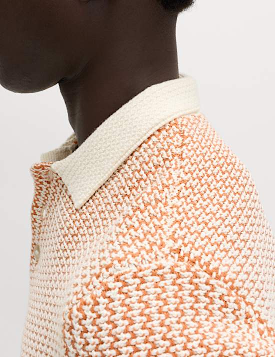 Pure Cotton Textured Knitted Polo Shirt