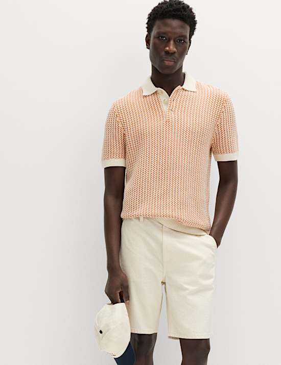 Pure Cotton Textured Knitted Polo Shirt