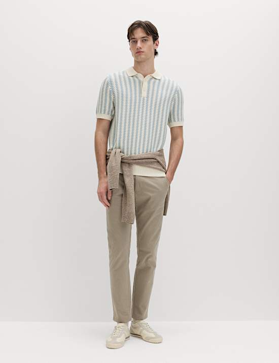 Pure Cotton Textured Striped Knitted Polo Shirt
