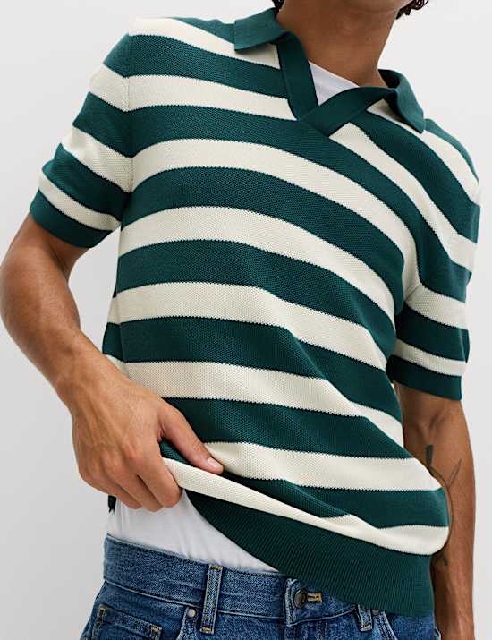 Polo en maille 100 % coton &agrave; rayures