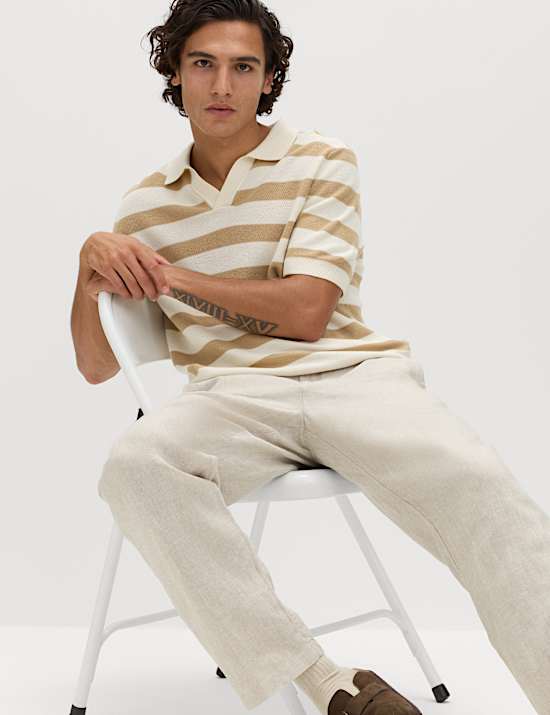 Gebreid poloshirt van zuiver katoen met strepen