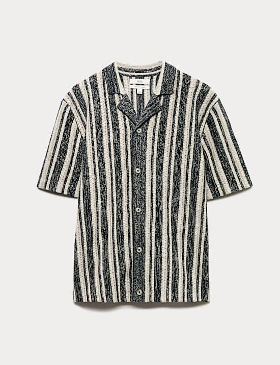 Cotton Textured Striped Knitted Polo Shirt