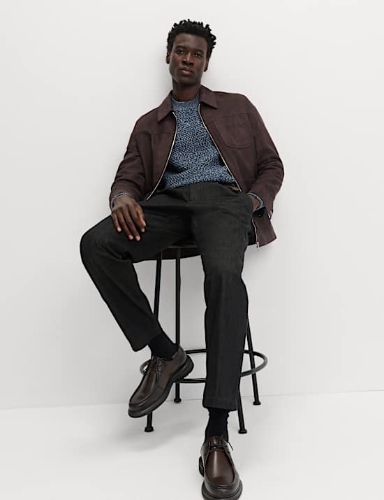 Lambswool Blend Textured Crew Neck Jumper