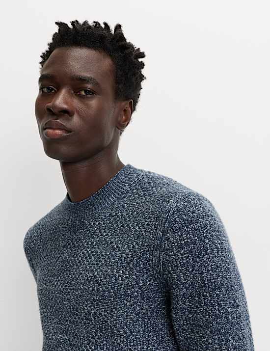 Lambswool Blend Textured Crew Neck Jumper