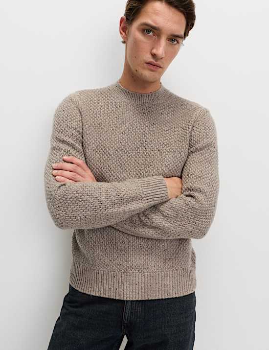 Lambswool Blend Textured Crew Neck Jumper
