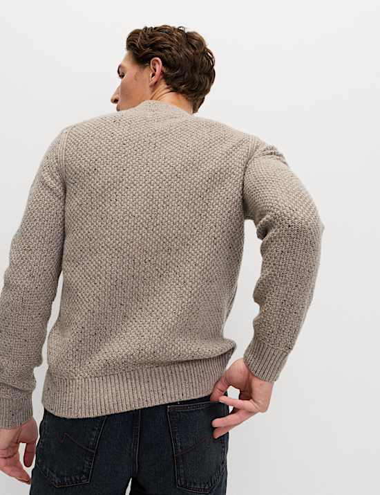 Lambswool Blend Textured Crew Neck Jumper