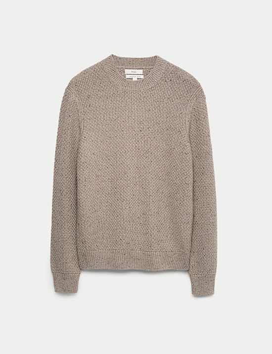 Lambswool Blend Textured Crew Neck Jumper
